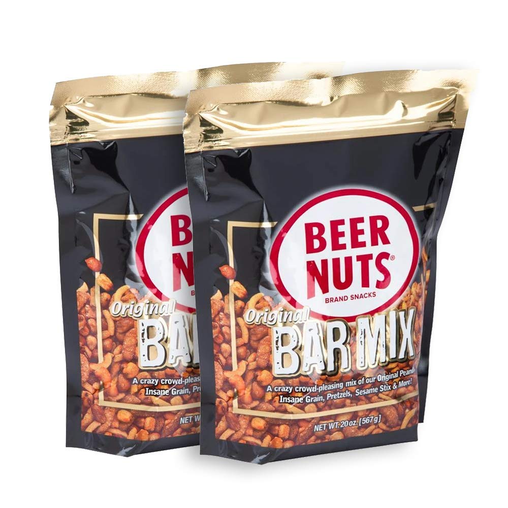 BEER NUTS Original Bar Mix - Pretzels, Cheese Stix, Sesame Stix - 20oz Resealable Bag (Pack of 2)