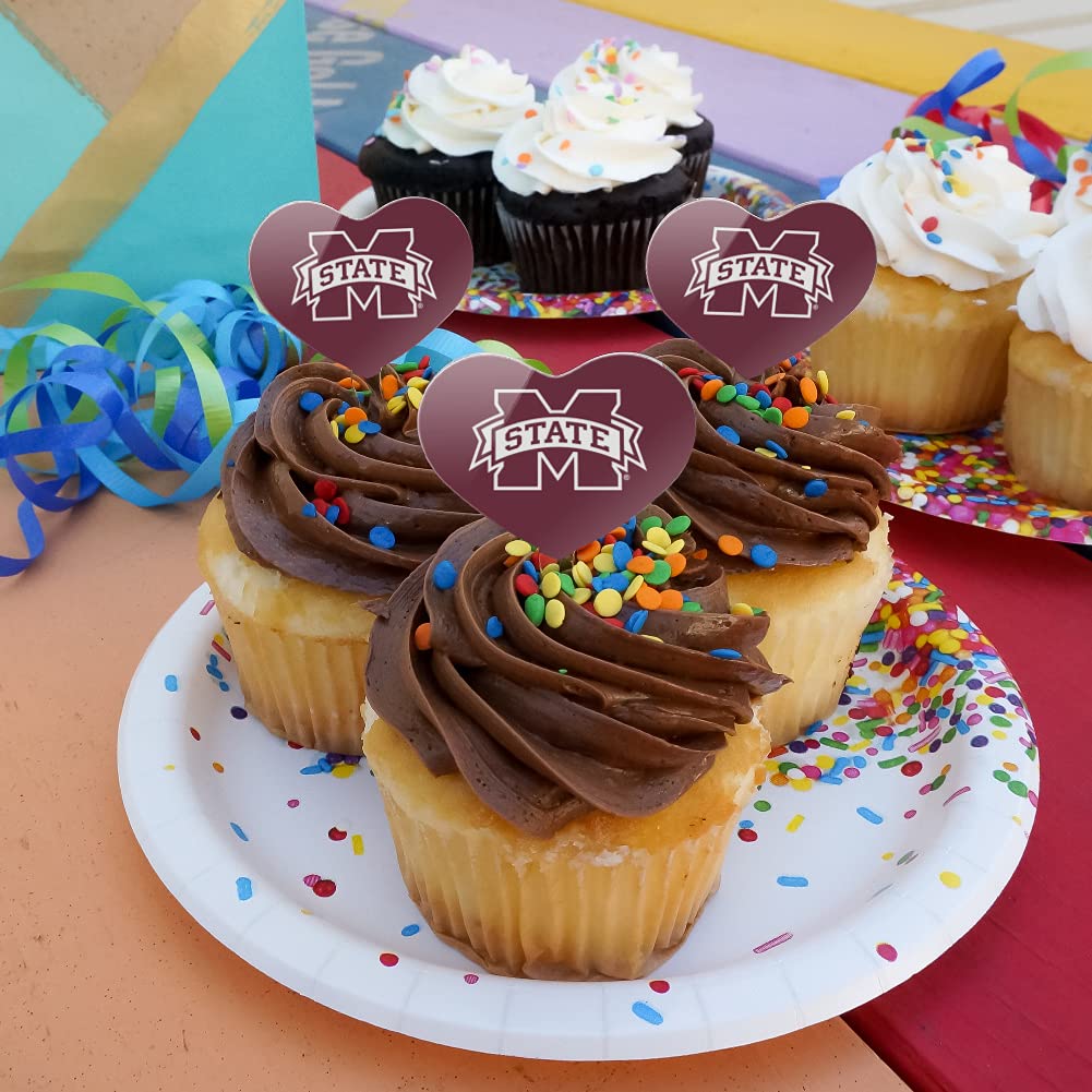 Graphics & More Mississippi State Logo Heart Love Cupcake Picks Toppers Decoration Set Of 6