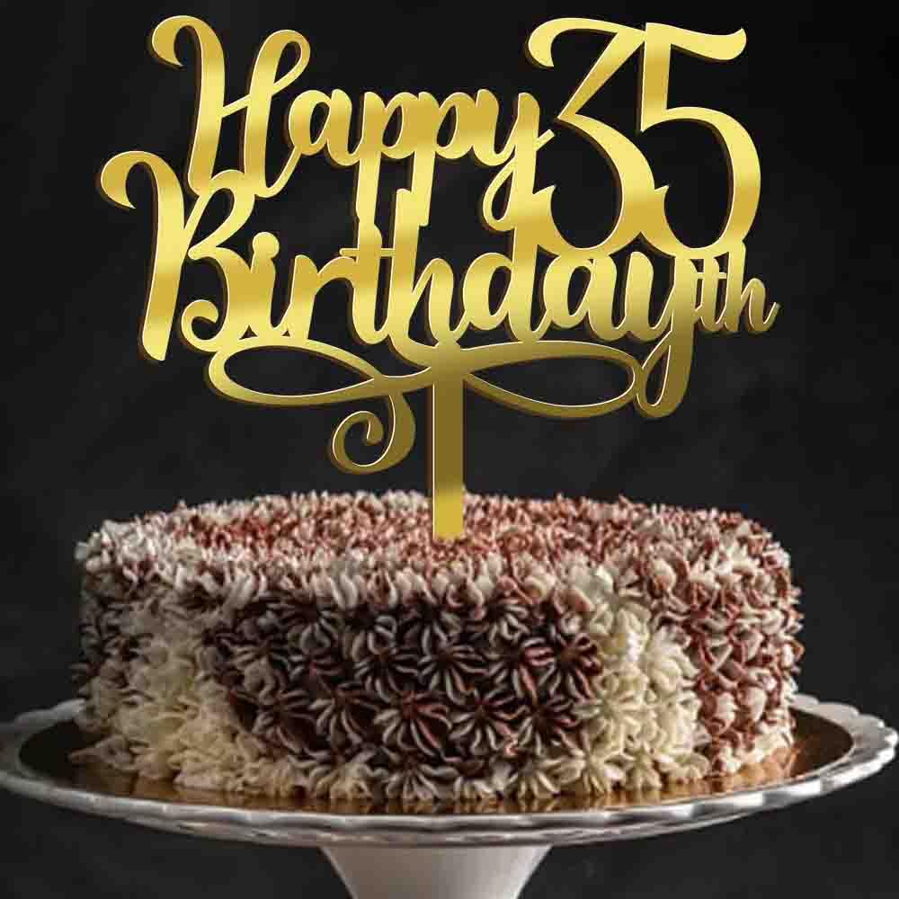 Happy 00Th Birthday Cake Topper, 00 Birthday Party Cake Decorations (Acrylic Gold, 35Th)