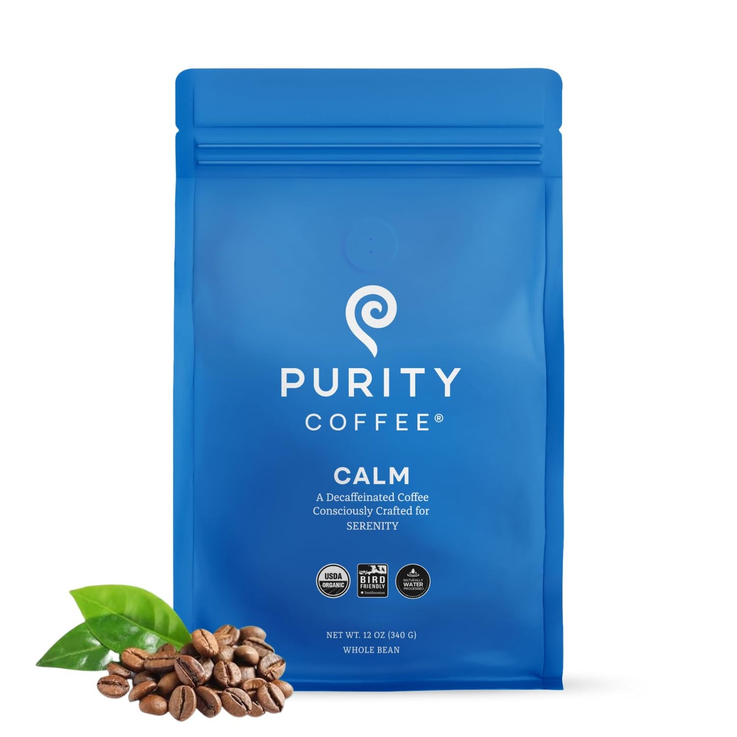 Purity Coffee Calm Decaf Medium Roast Whole Bean (12Oz Bag) | Specialty-Grade Usda Organic Mountain Water Process Decaffeinated Blend | Third Party Tested For Mold  Mycotoxins & Pesticides