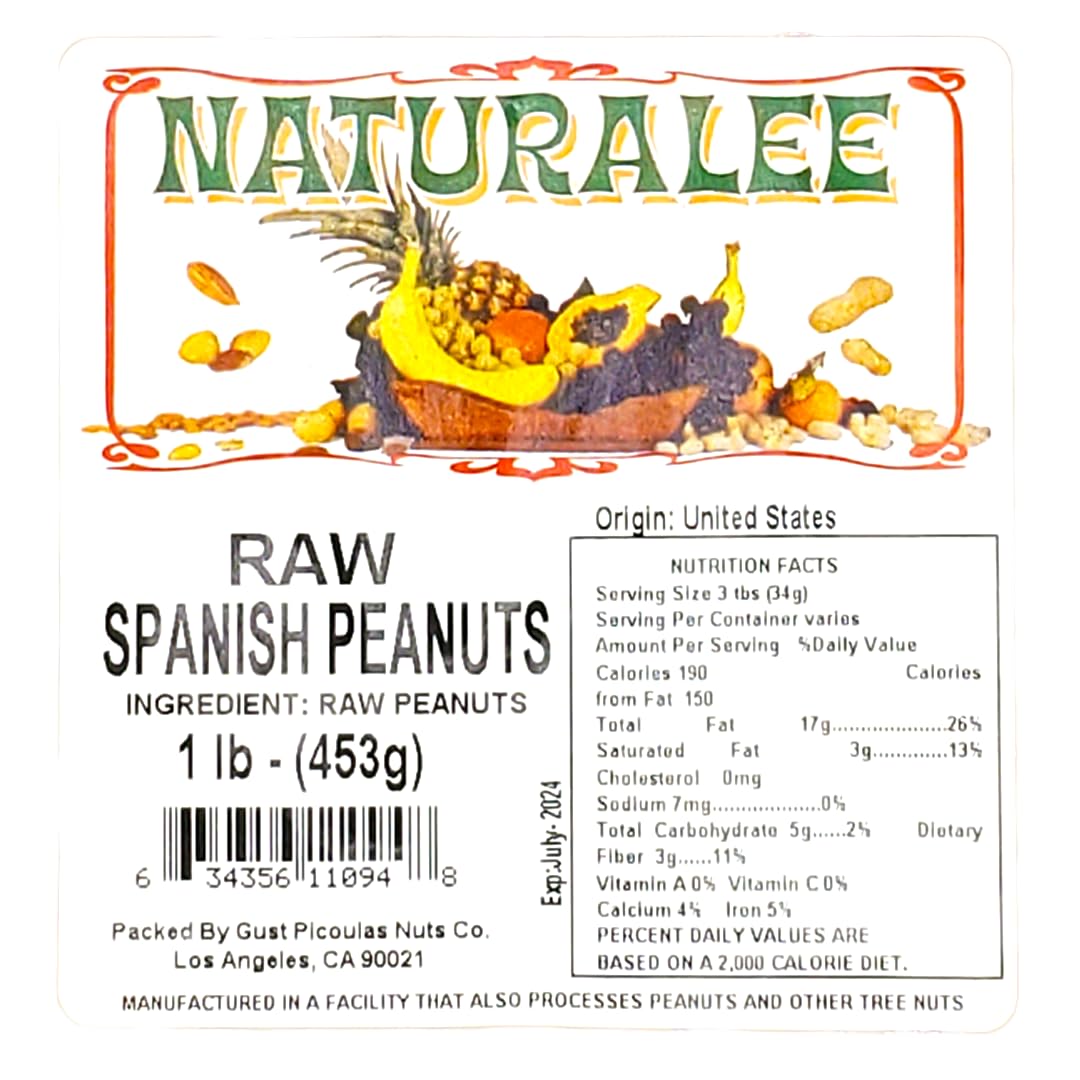 Naturalee Peanuts, Raw Whole Spanish Redskin 1 Lbs - Raw, Unsalted - Heart Health, High Protein, Vegan, Natural