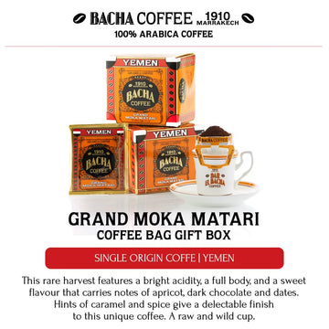 Bacha Coffee | Grand Moka Matari Single Origin, 100% Arabica Beans, Medium Dark Roast, X12 Individually Wrapped Single Serve Fil