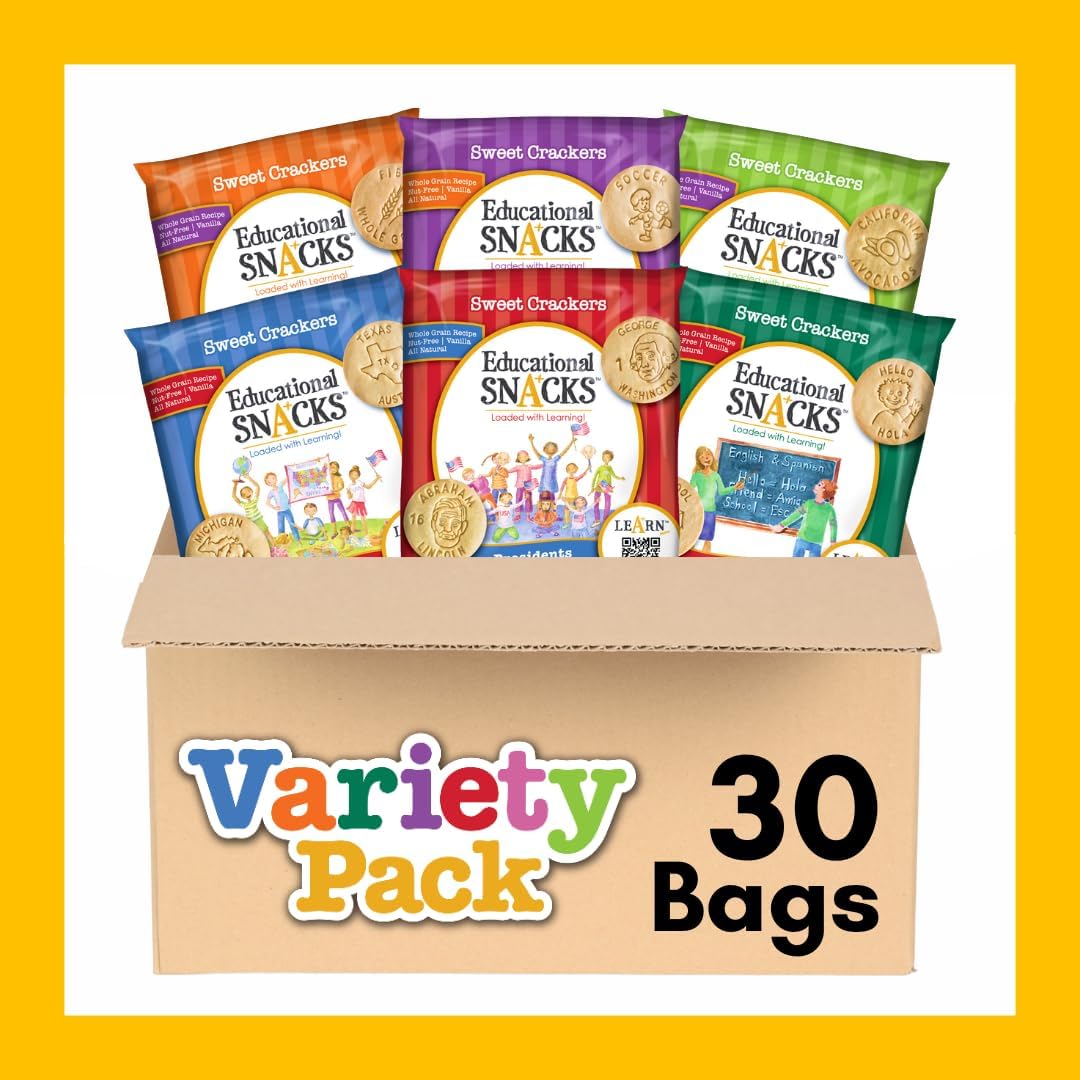 DICK & JANE EDUCATIONAL SNACKS Variety Pack – Nut-Free, All-Natural, 30-Pack, 6 Subjects, 1 Ounce Bags