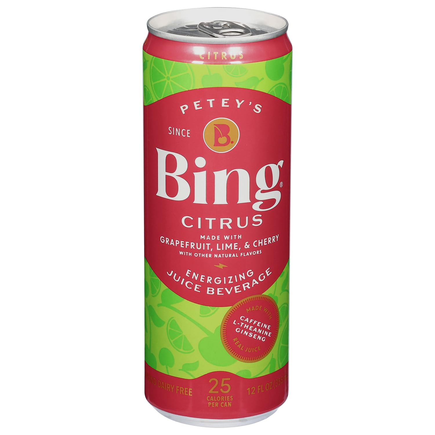 Bing Citrus Energizing Juice Beverage, Grapefruit & Lime, 12 Fl Oz (Pack of 12), Vegan, Low Calorie, Pink & Green