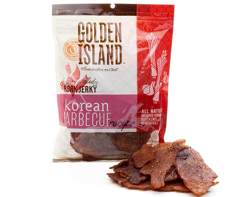Golden Island Fire Grilled Pork Jerky Korean Barbecue Receipe - 14.5 Oz (2 Pack)