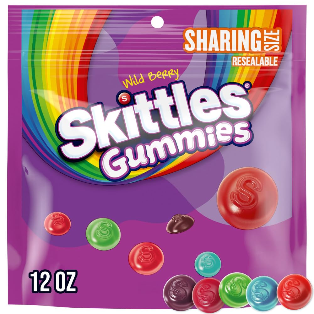 SKITTLES Gummies Wild Berry Gummy Candy, Sharing Size, 12 oz Resealable Bag