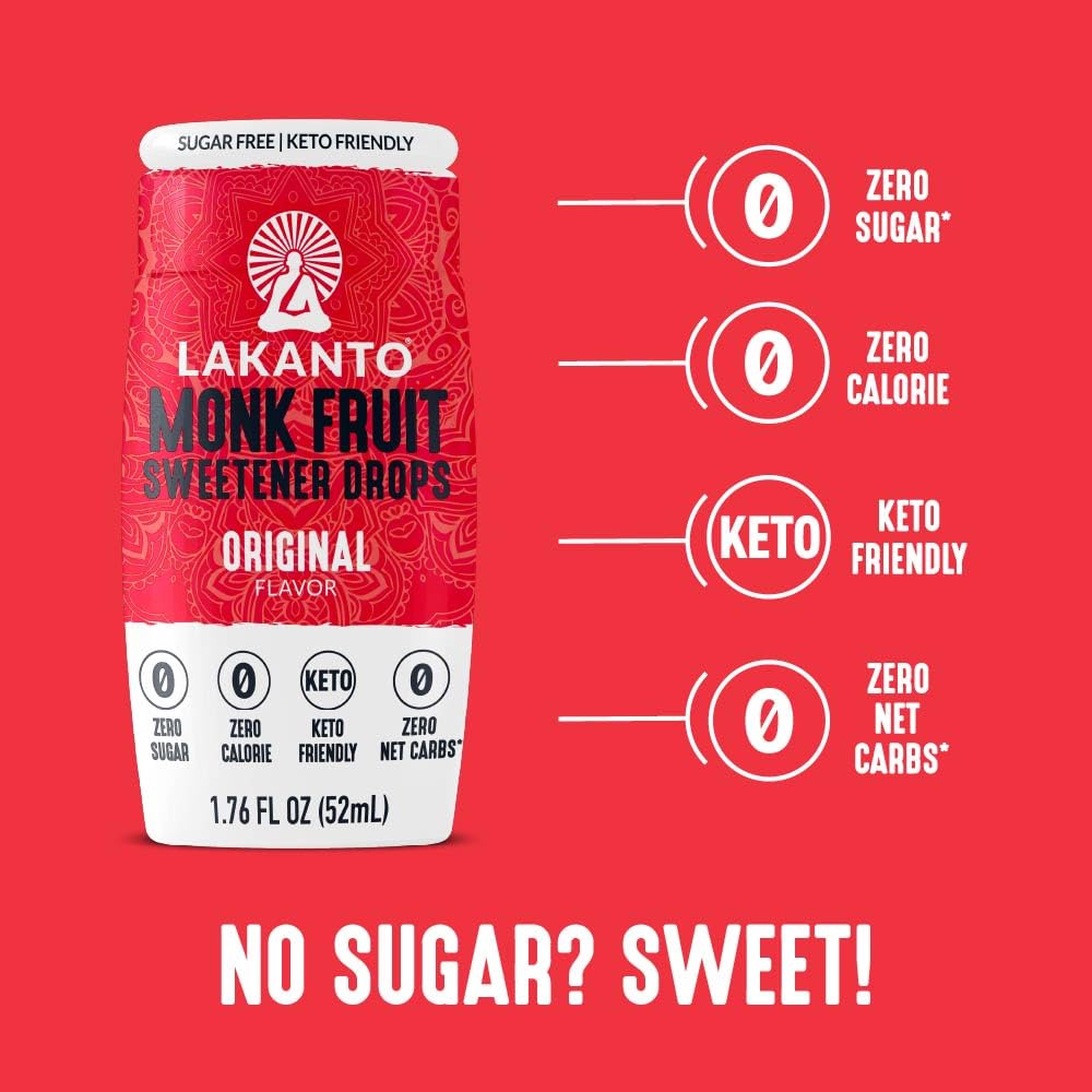 Lakanto Liquid Monk Fruit Extract Drops, Erythritol Free Sugar Substitute Sweetener For Tea, Coffee, Water & Smoothies, Sugar Fr