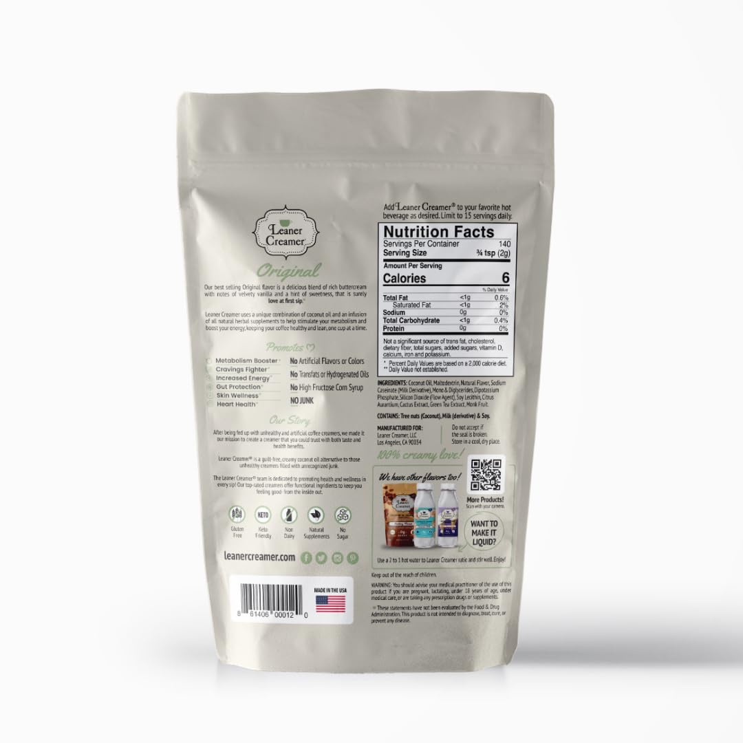 Leaner Coffee Creamer Coconut Oil Creamer, 280 Refill Pouch