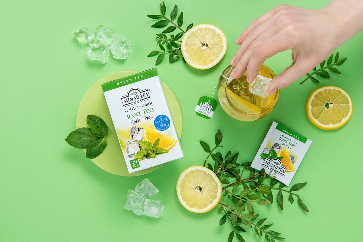 Ahmad Tea Green Tea, Cold Brew Lemon And Mint Teabags, Iced Tea, 20 Ct (Pack Of 6) - Caffeinated And Sugar-Free