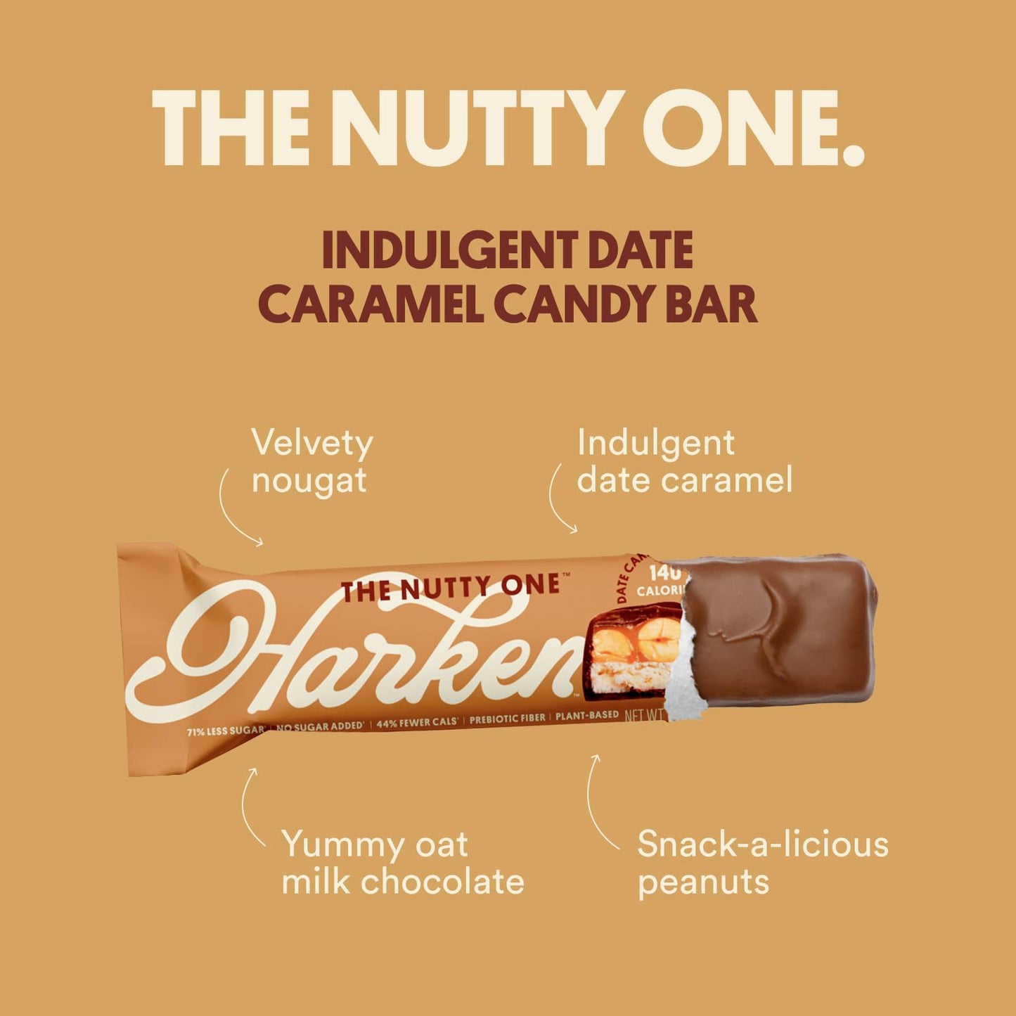Harken Sweets - The Nutty One Candy Bar: Peanuts, Date Caramel, Oat Milk Chocolate - Vegan, Lower Sugar, Gluten-Free Easter Deli