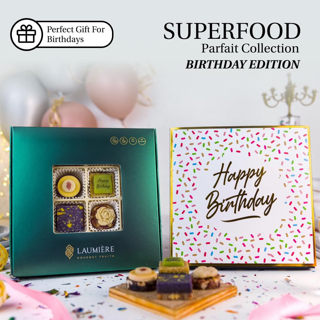 Laumire Gourmet Fruits - Superfood Parfait Collection [Birthday Edition] - Square (16 Pcs) - Happy Birthday Gifts For Women - Al