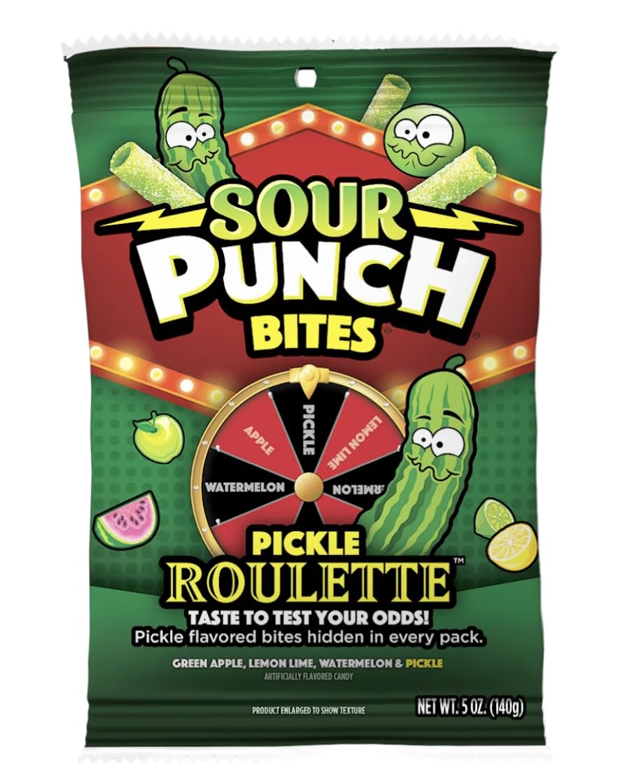 Sour Punch Bites Pickle Roulette Candy, 5 Oz Bag, Sweet & Sour Snack