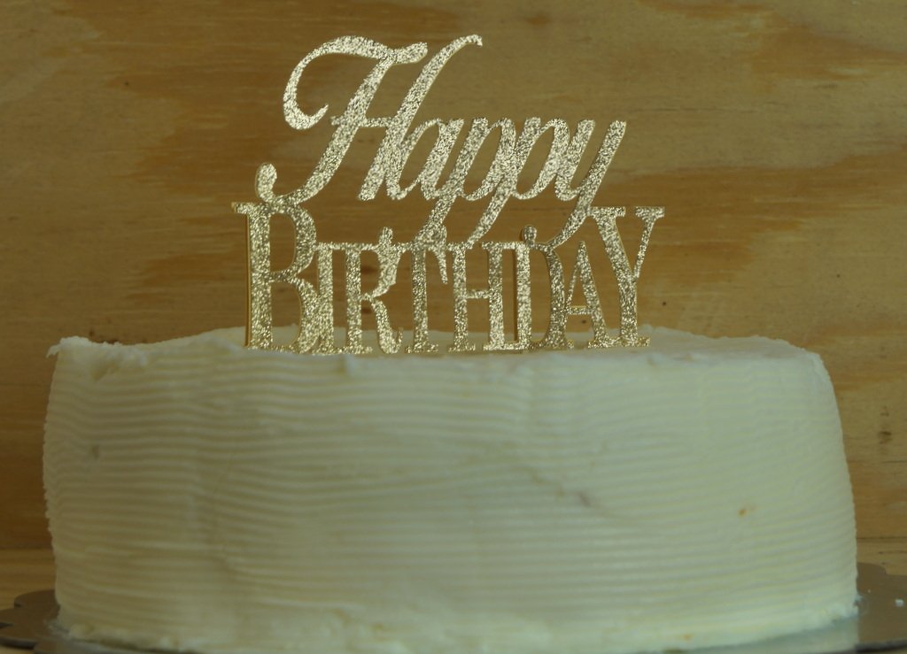 All About Details Happy Birthday Cake Topper,1Pc, Birthday Cake Topper, Party Decor, Glitter Topper (Gold)