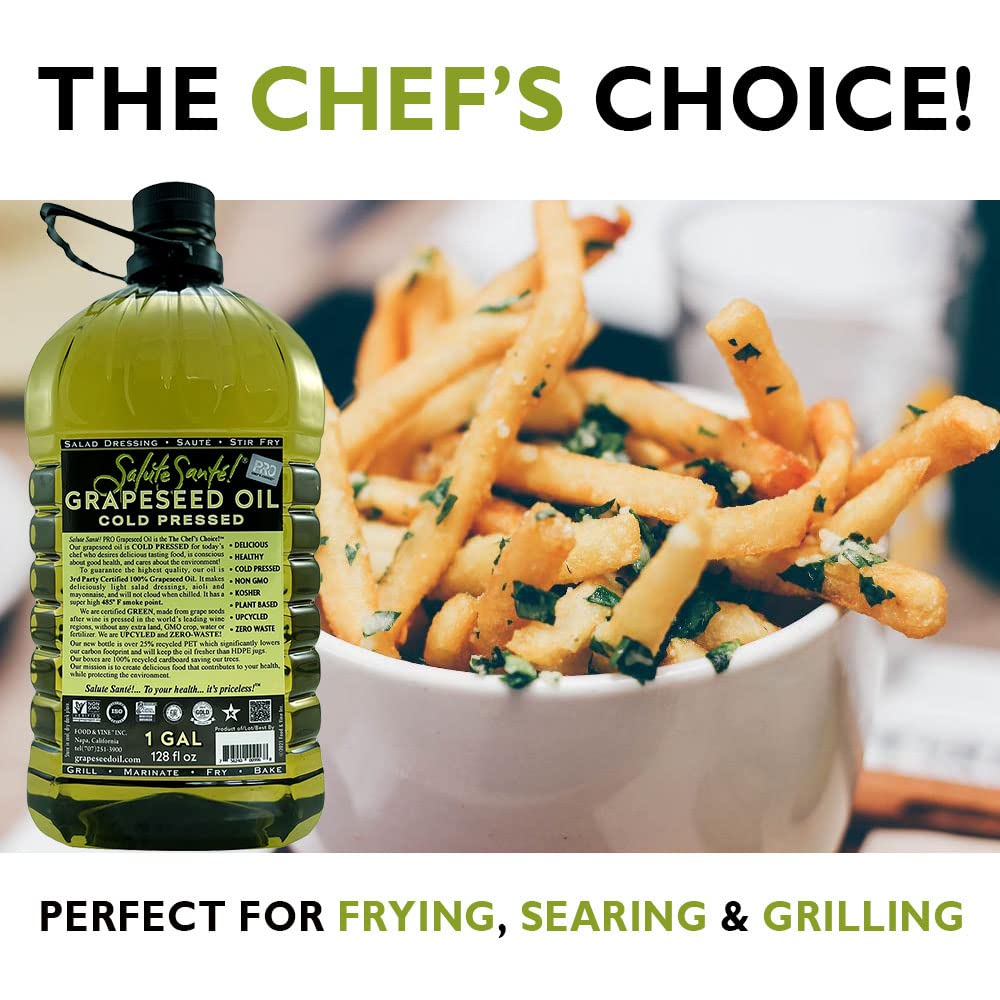 Salute Santé! Cold Pressed G seed Oil – Non-GMO, Kosher – 128 Fl Oz – Healthy Cooking Oil for Frying, Baking & Dressings