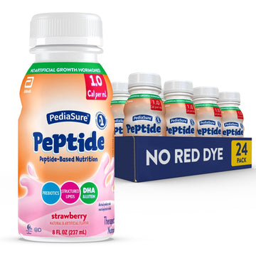 PediaSure Peptide 1.0 Cal, Peptide-Based Formula, Sole-Source Nutrition Drink for Tube Feeding or Oral Nutrition, Strawberry, 8-