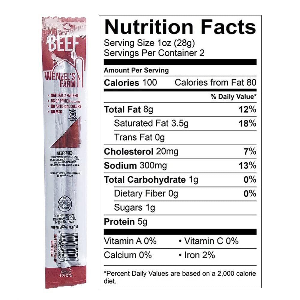 Wenzels Farm Snack Sticks, High Protein, Low Carb, Gluten Free, 16 Ounce (8 Packs of 2)