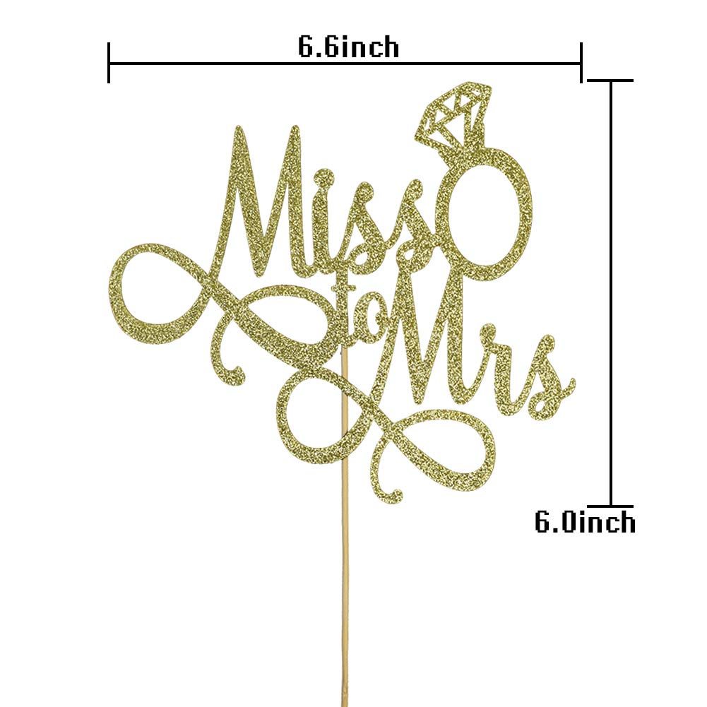 Miss To Mrs Cake Topper, Glitter Wedding Engagement Bridal Shower Bachelorette Party Decorations Supplies, Gold
