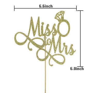 Miss To Mrs Cake Topper, Glitter Wedding Engagement Bridal Shower Bachelorette Party Decorations Supplies, Gold