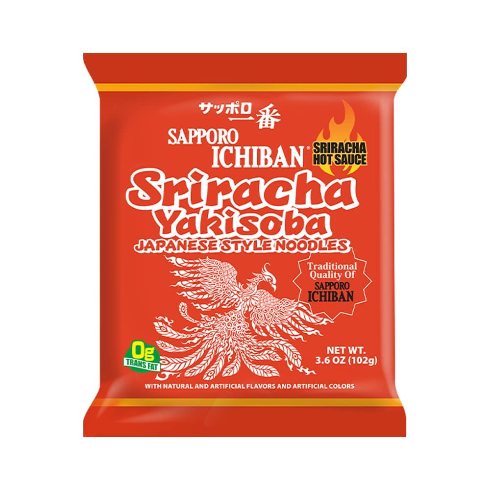 [Sapporo Ichiban] Sriracha Yakisoba, Spicy Chow Mein, No. 1 Tasting Japanese Instant Noodles (3.6 Oz/102 G) (5 Packs)