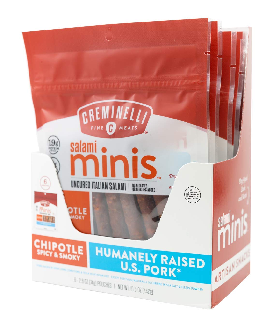 Creminelli Chipotle Salami Minis, Gluten Free, Keto Friendly, 6 Count, 2.6oz