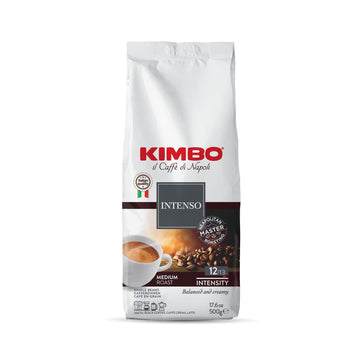 Kimbo Intenso Whole Bean Coffee | Medium Roast with Cocoa Notes | 12/13 Intensity | Balanced & Creamy | Blended & Roasted in Ita