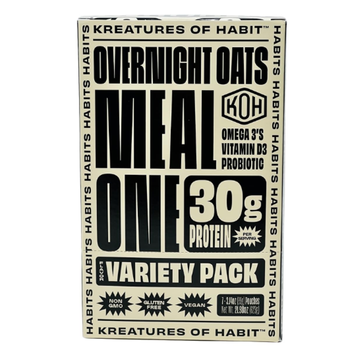 Kreatures Of Habit Meal One | Overnight & Instant Superfood Protein Meal Replacement | Gluten Free, Dairy Free, 30G Of Plant Based Protein, With No Added Sugar (7 Pack, Variety)