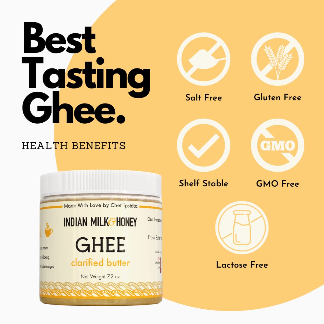 Indian Milk & Honey Ghee Butter - Grass-Fed, Handmade, Lactose & Gluten Free - 7.2 oz, Recyclable PET Jar