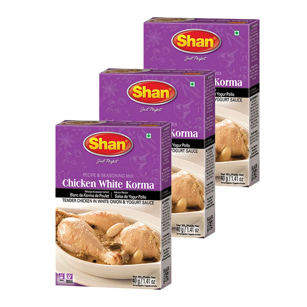 Shan Chicken White Korma Masala Seasoning Mix, Mild Spice Powder, 1.41 oz (Pack of 3) - No Preservatives, Vegetarian Friendly
