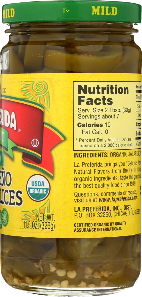La Preferida Organic Jalapeno Nacho Slices, Mild, 11.5 Oz (Pack Of 3)