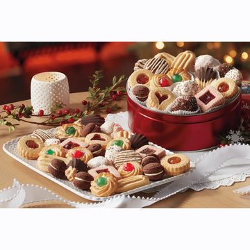 The Swiss Colony Holiday Cookies Gift Tin- Assorted Chocolate Sandwiches, Vanilla Fingers, Apricot Galettes, Festive Dessert Coo