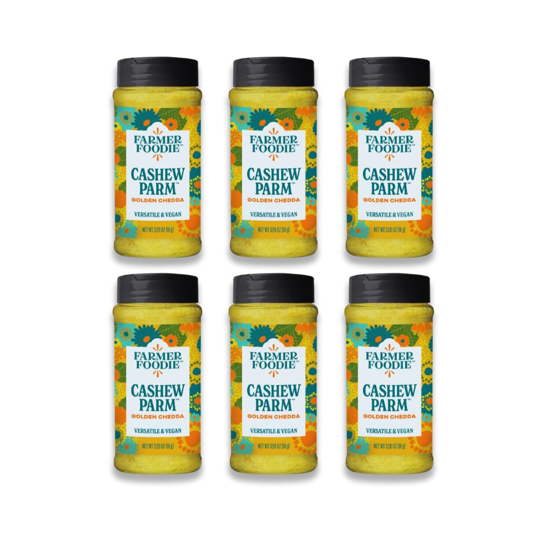 Farmer Foodie | Golden Chedda | Vegan Dairy-Free Cashew Parmesan Cheese Alternative | Grated | Gluten-Free | Six-Pack | 6 X 3.2
