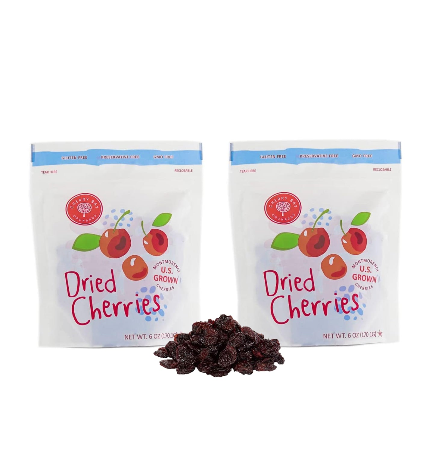 Cherry Bay Orchards - Dried Montmorency Tart Cherries - Pack of Two 6oz Bags (Total 12oz) - 100% Domestic, Natural, Kosher Certi