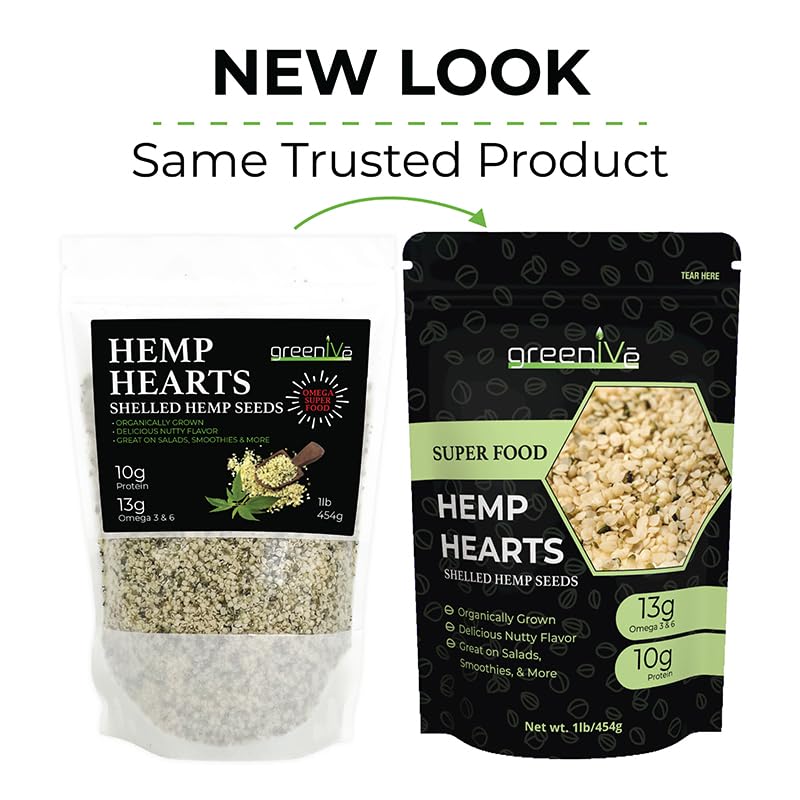 Greenive Organically Grown Hemp Hearts Hulled Hemp Plant Based Protein Packed Vegan Omegas (1 Pound)