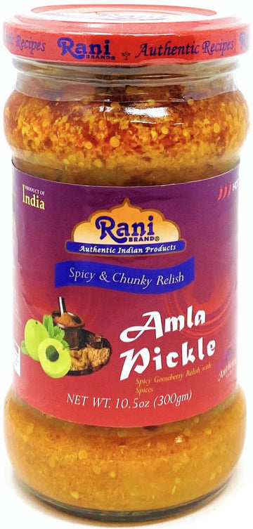 Rani Amla Pickle (Spicy Gooseberry Relish with Spices) 10.5oz (300g) Glass Jar ~ Vegan | Gluten Free | NON-GMO | No Colors | Pop