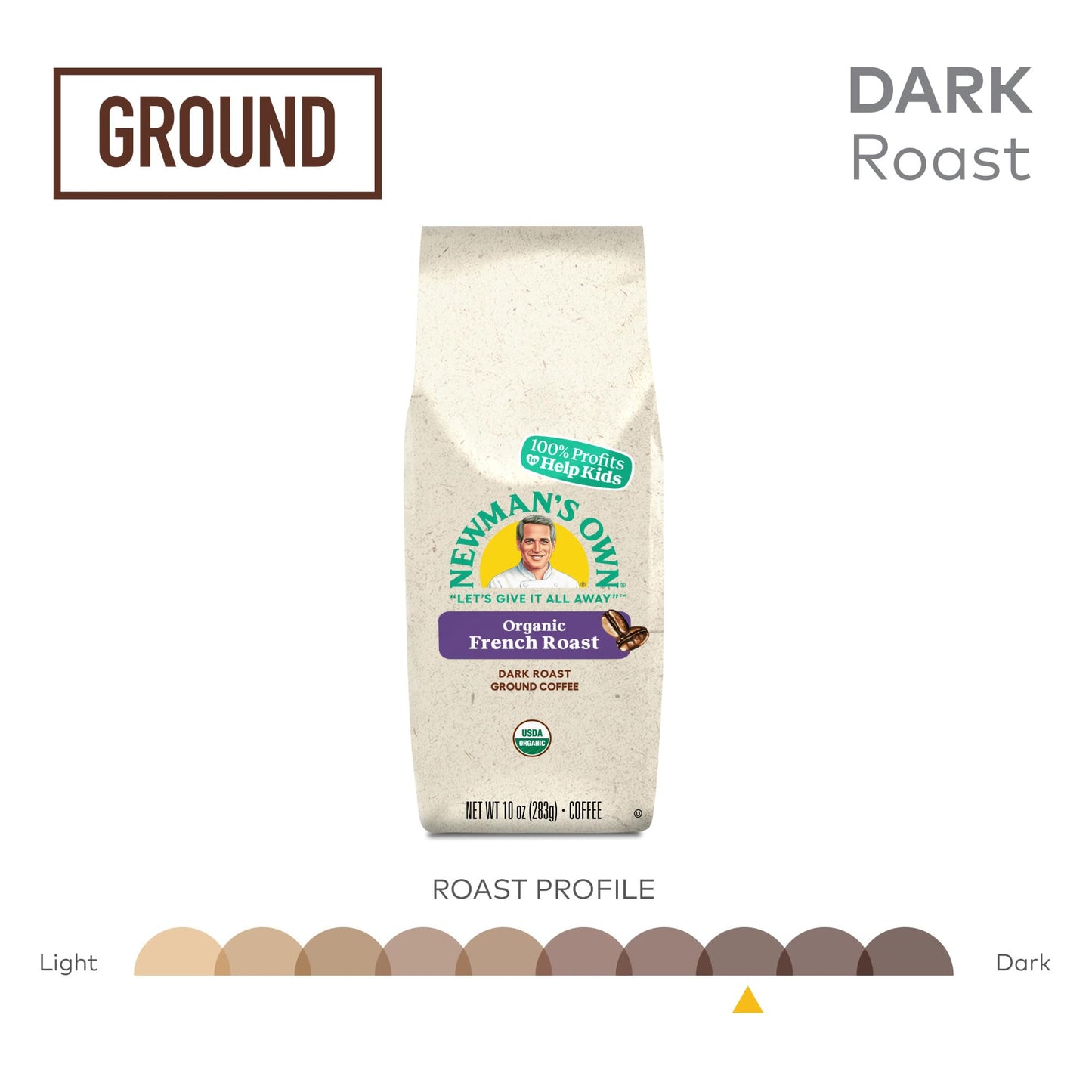 Newman'S Own Organics Newman'S French Roast, Ground Coffee, Fair Trade Certified, Dark Roast, Bagged 10Oz