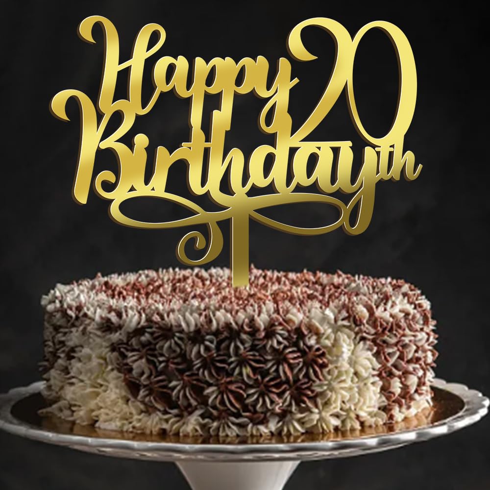 Ruscalin Acrylic Gold Happy 20Th Birthday Cake Topper,20 Birthday Party Cake Decorations
