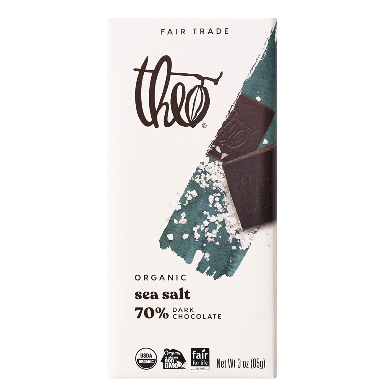 Theo Chocolate Sea Salt Organic Dark Chocolate Bar, 70% Cacao, 12 Pack | Vegan, Fair Trade