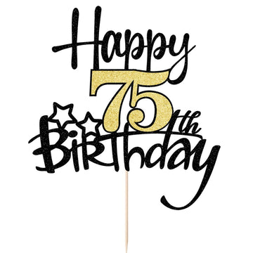 Kaoenla Black Gold Glitter Happy 75Th Birthday Cake Topper - Hello 75/Cheers75,Happy Fourteen Birthday Anniversary,75 Years Old
