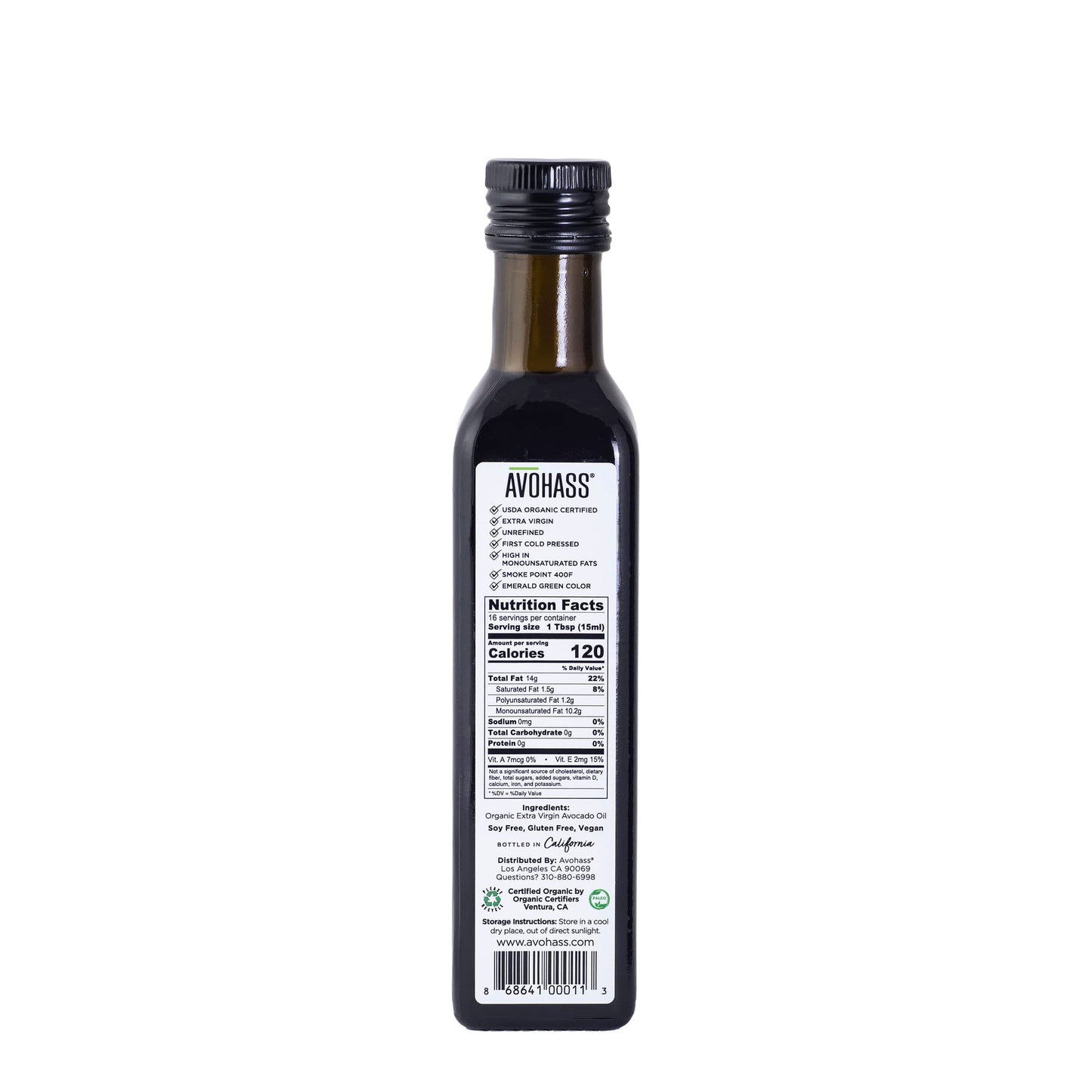Avohass Mexico Usda Organic Certified Extra Virgin Avocado Oil 8.5 Fl Oz Bottle