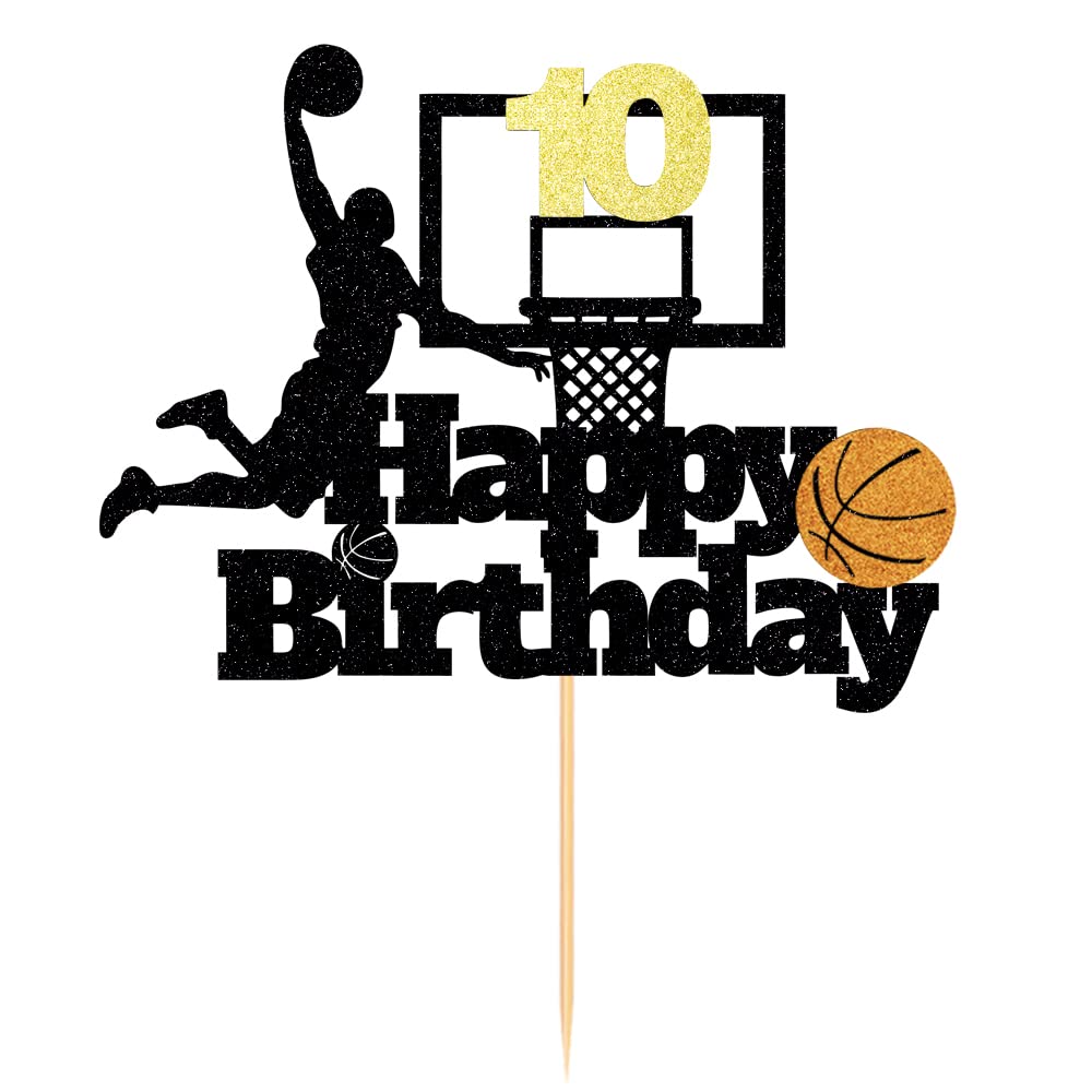 Basketball Happy 10Th Birthday Cake Topper-Basketball Themed Birthday Party Cake Decoration-10 Years Birthday Party Supplies (10