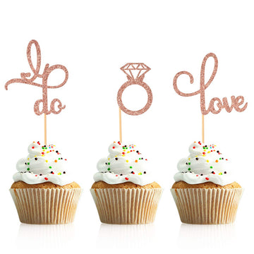 Donoter 48 Pcs Rose Gold Glitter Diamond Ring Cupcake Toppers Love I Do Cake Picks For Wedding Engagement Party Decorations