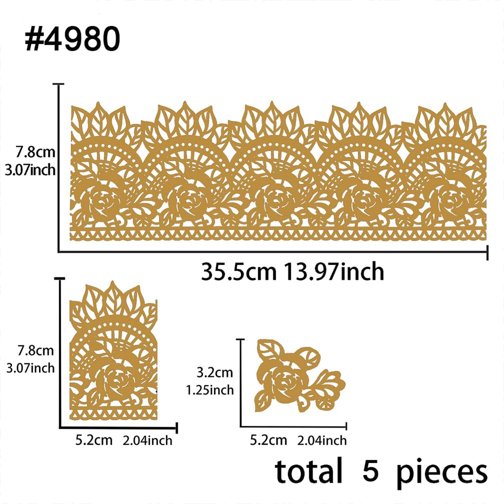 Large Pre-Made Ready To Use Edible Cake Lace Rose Scallop Golden 14-Inch 5-Piece Set