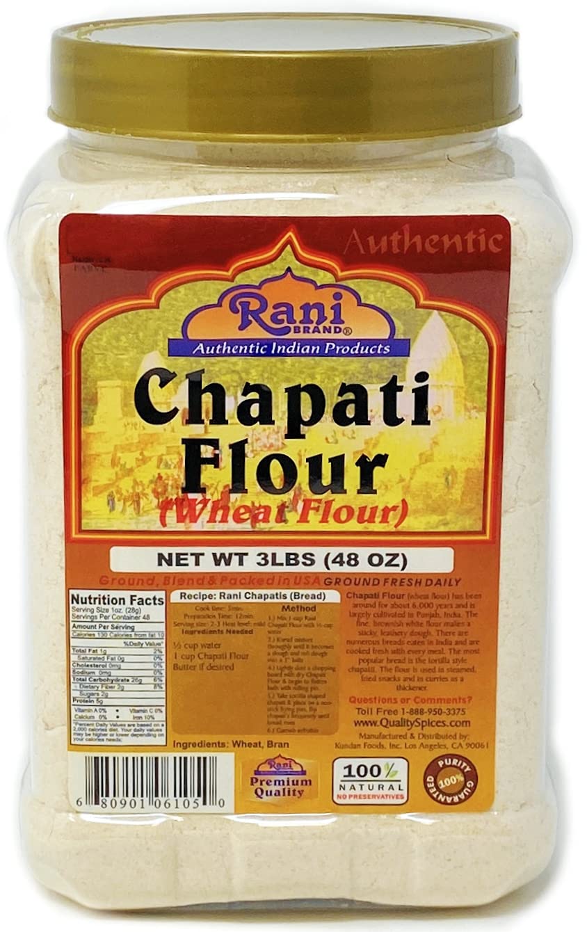 Rani Chapati Flour (100% Pure Whole Wheat Atta), For Making Roti & Indian Breads 48Oz (3Lbs) 1.36Kg Pet Jar ~ All Natural | Vegan | No Salt Or Colors | Non-Gmo | Indian Origin
