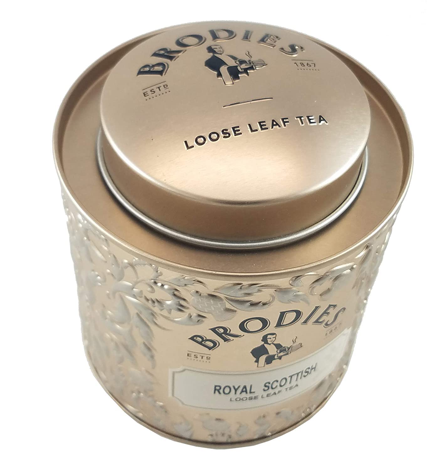 Brodies Tea, Royal Scottish Tea, Loose Leaf Black Tea Caddy Gift Tin Imported from Scotland, 100g Tin (Pack of 1)