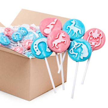 Unicorn Mega Lollipops - 2 Pound Bulk Pack (48 Count) - Cotton Candy Flavor - Icing Tattoo Gender Reveal Hard Candy