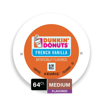 Dunkin' Donuts Coffee, French Vanilla Flavored Coffee, K Cup Pods For Keurig Coffee Makers, 64 Count