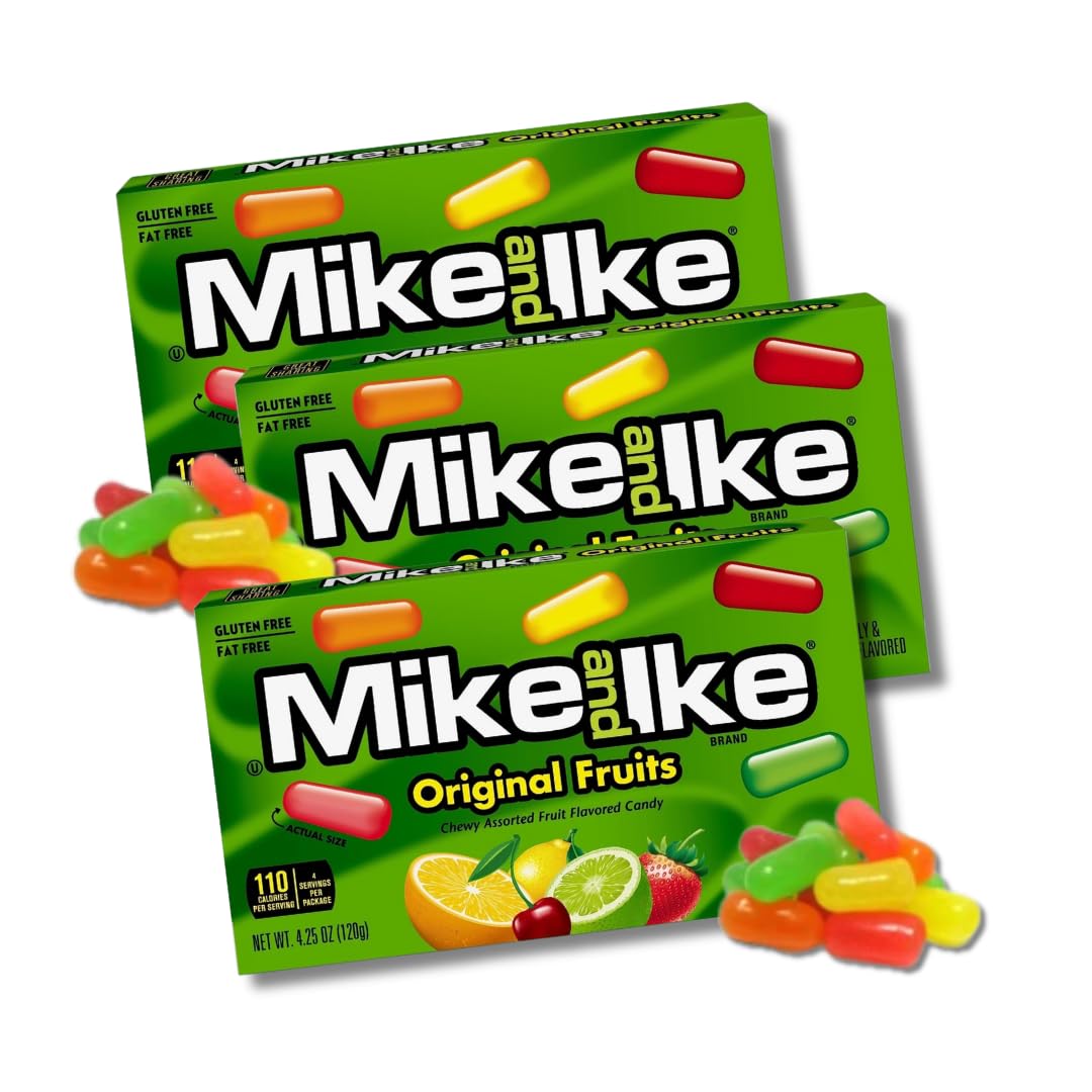 Mike & Ike - Gift Packs Of 3, 4.25 Oz. Theater Boxes By Lyzas Sweets &   (Original Fruits)
