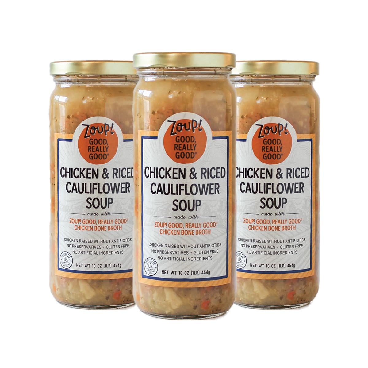 Chicken & Riced Cauliflower Soup By Zoup! Good, Really Good - No Artificial Colors Or Flavors, No Preservatives, Gluten Free Chicken & Riced Cauliflower Soup, 16 Oz Ready To Serve (3 Pack)