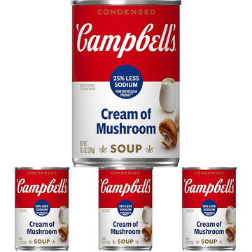 Campbells Condensed 25% Less Sodium Cream of Mushroom Soup, 10.5 oz Can (Pack of 4)