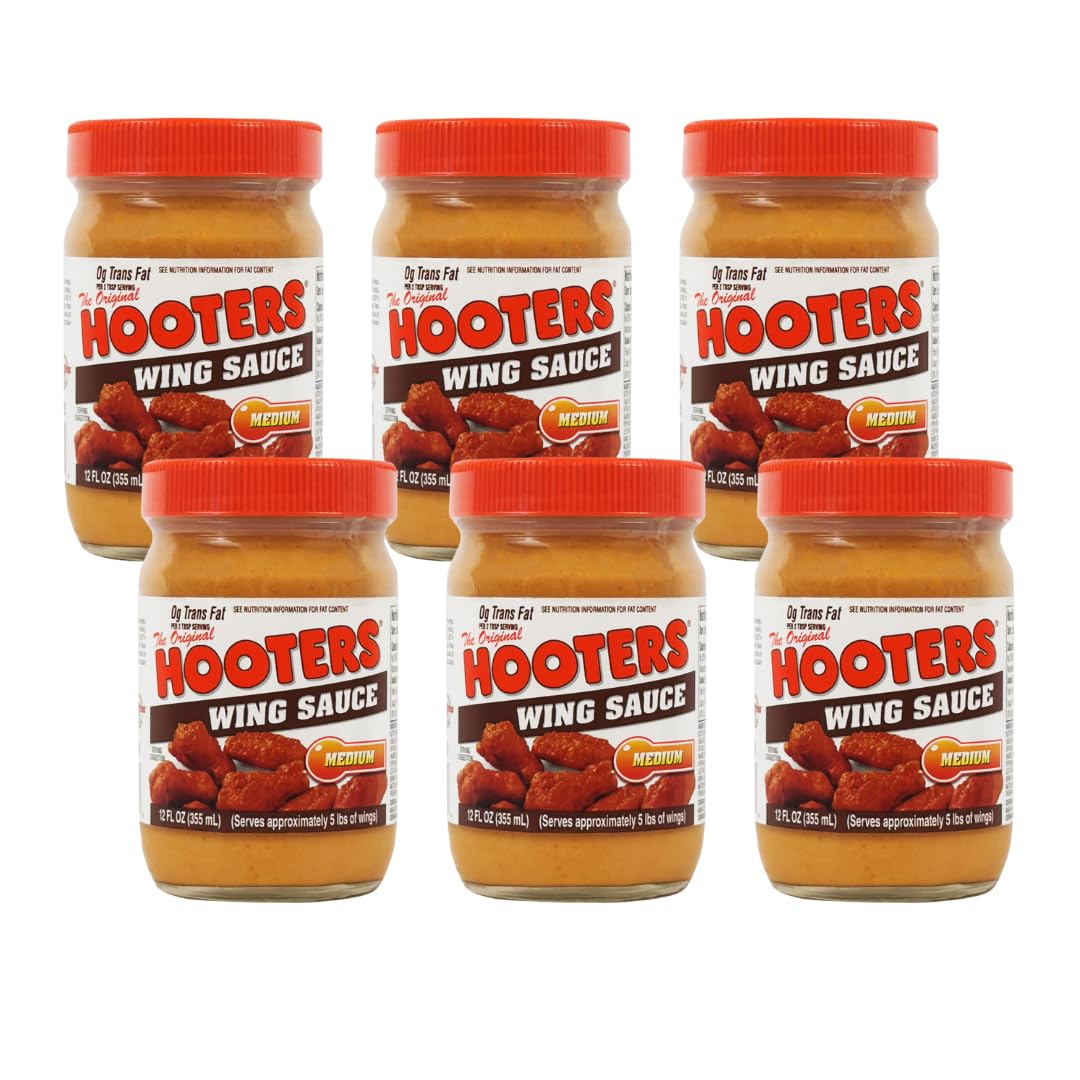 The Original Hooters Medium Wing Sauce - Restaurant-Quality Flavor - Ideal for Chicken Wings, Ribs, and Seafood (6 Pack)